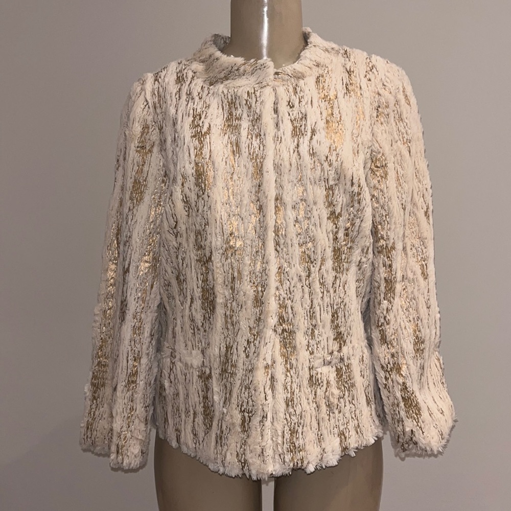 Bigio Collection Vegan Fur Jacket Beige Gold 8 - Picture 3 of 15